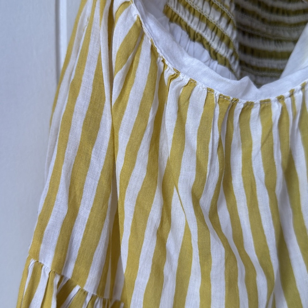 NWT Seafolly Stripe Tier Mini Dress Soft Olive Green Yelloow White Sz S - Picture 8 of 10